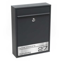 Design Briefkasten personalisiert mit Name RAL 7016 ANTHRAZIT GRAU